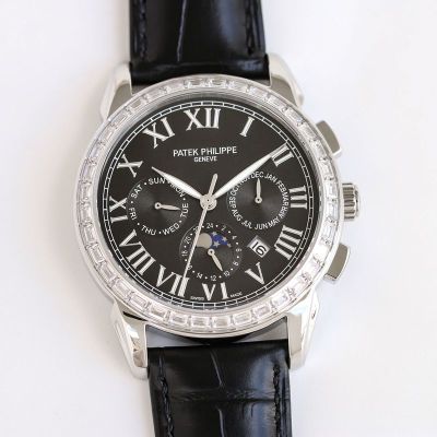 Patek Philippe Leather strap Complications 9100 Movement 316L Steel 42mm Men Watch